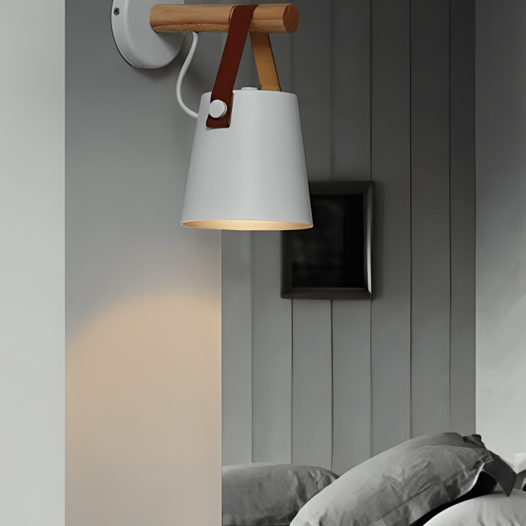 LED Bedside Wall Lamp Nordic Wood Leather Belt