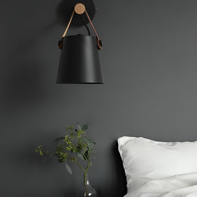LED Bedside Wall Lamp Nordic Wood Leather Belt